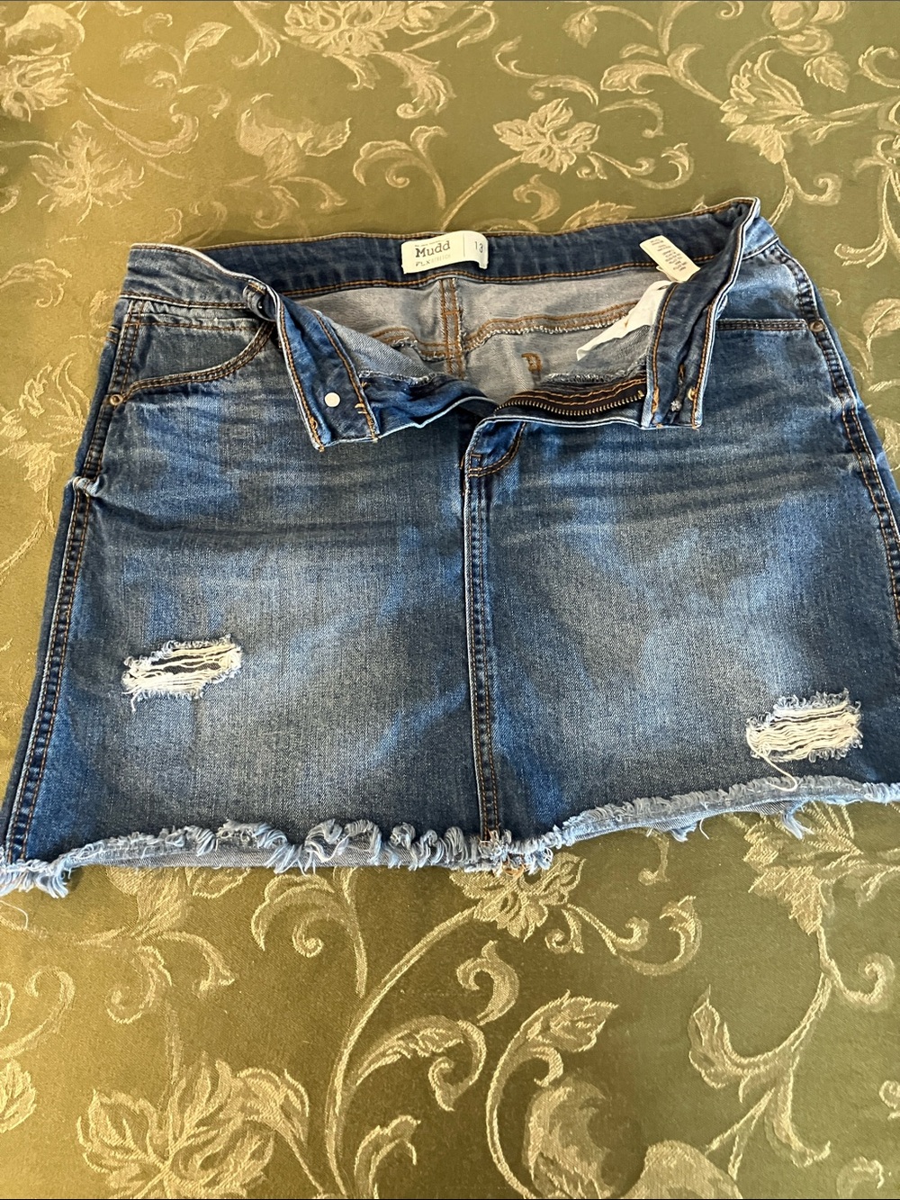 Mudd Distressed Blue Denim Mini Skirt